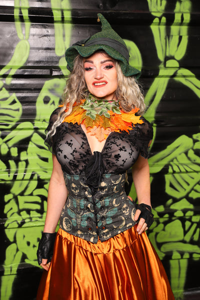 Petite *AND* Full Size Wench Corset in Black Damask Jacquard w/front panels in Emerald Eclipse - Spooky Saturday Part 8