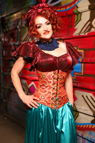 26. Wench Underbust Corset in Persimmon Mosaic - The Magic Carpet Ride Collection