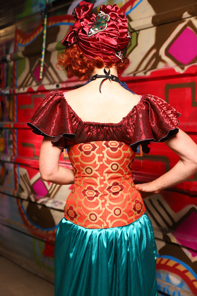 26. Wench Underbust Corset in Persimmon Mosaic - The Magic Carpet Ride Collection