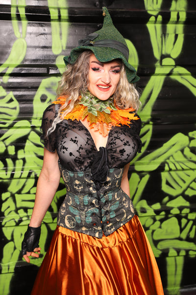 Petite *AND* Full Size Wench Corset in Black Damask Jacquard w/front panels in Emerald Eclipse - Spooky Saturday Part 8