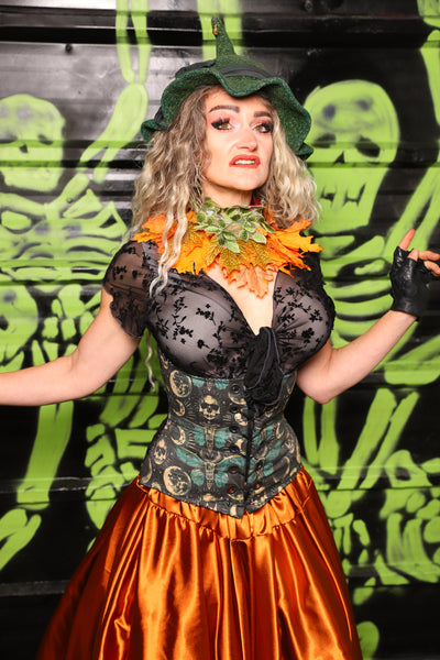 Petite *AND* Full Size Wench Corset in Black Damask Jacquard w/front panels in Emerald Eclipse - Spooky Saturday Part 8
