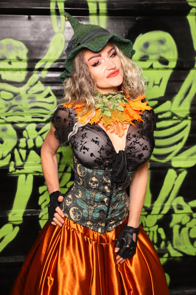 Petite *AND* Full Size Wench Corset in Black Damask Jacquard w/front panels in Emerald Eclipse - Spooky Saturday Part 8