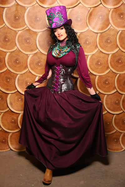 27. Tulip Skirt in Dark Wine Sea Matte Reverse Satin - The Darling Starling Collection