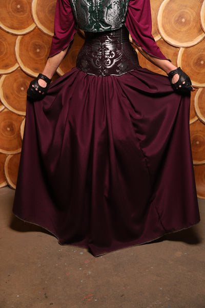 27. Tulip Skirt in Dark Wine Sea Matte Reverse Satin - The Darling Starling Collection