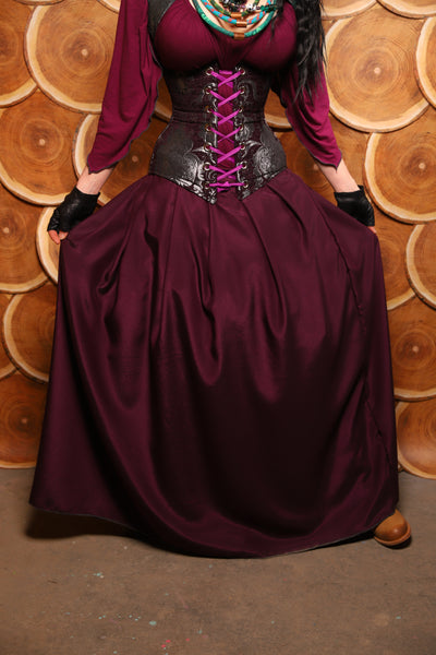 27. Tulip Skirt in Dark Wine Sea Matte Reverse Satin - The Darling Starling Collection