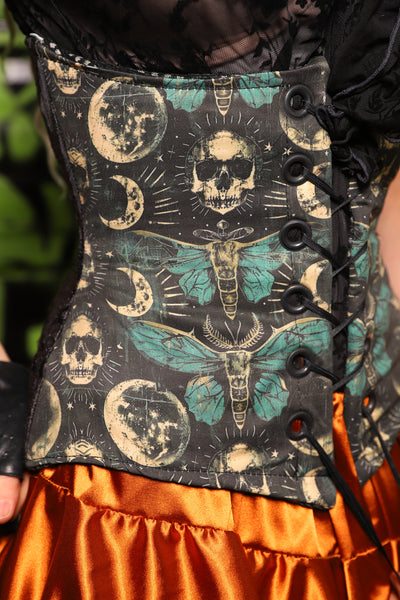 Petite *AND* Full Size Wench Corset in Black Damask Jacquard w/front panels in Emerald Eclipse - Spooky Saturday Part 8