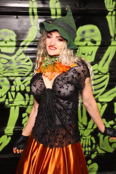 Knotty Blouse in Black Stretch Burnout Mesh - Spooky Saturday Part 8