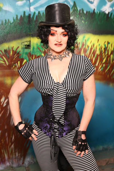 Swallowtail Corset in Black & Purple Medallion #39 - The Bells & Whistles Collection