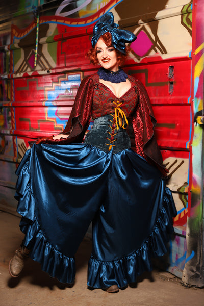 13. Flutterfall Trousers in Dark Teal Shiny Satin - The Magic Carpet Ride Collection