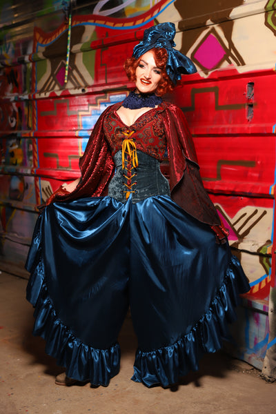 13. Flutterfall Trousers in Dark Teal Shiny Satin - The Magic Carpet Ride Collection