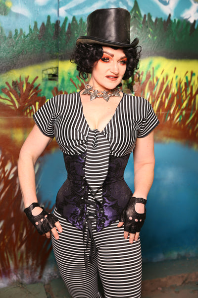 Swallowtail Corset in Black & Purple Medallion #39 - The Bells & Whistles Collection