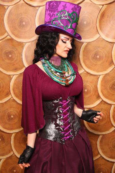 Wench Corset in Plum and Silver Medallion - The Darling Starling Collection