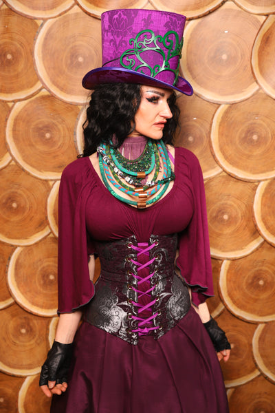 Wench Corset in Plum and Silver Medallion - The Darling Starling Collection