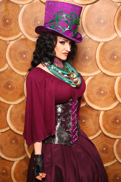 Wench Corset in Plum and Silver Medallion - The Darling Starling Collection