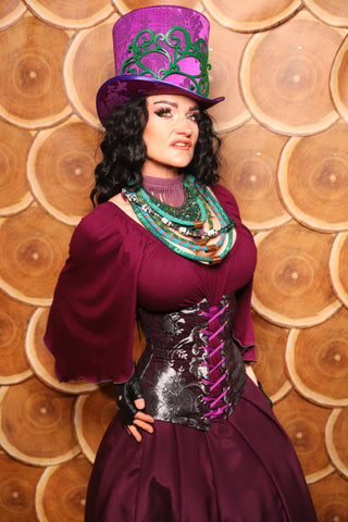 31. Wench Corset in Plum and Silver Medallion - The Darling Starling Collection