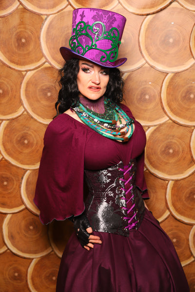 Wench Corset in Plum and Silver Medallion - The Darling Starling Collection