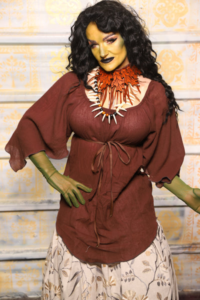 Classic Blouse w/Leaf Sleeves in Brown Gauze - "The Onions & Ogres Collection"