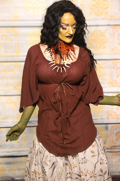 Classic Blouse w/Leaf Sleeves in Brown Gauze - "The Onions & Ogres Collection"