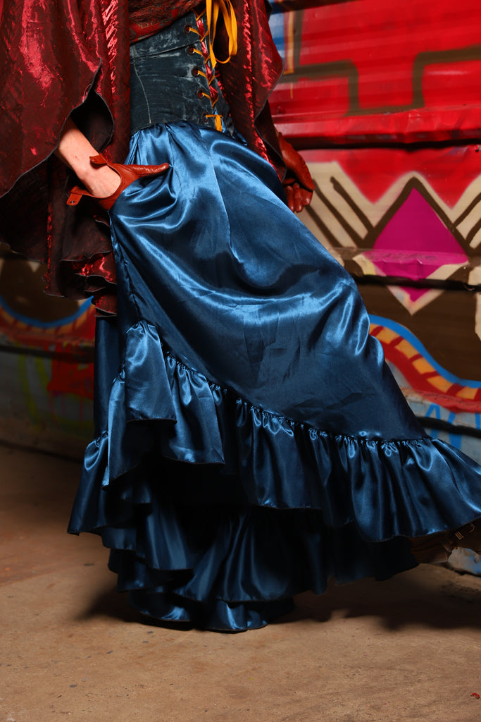 13. Flutterfall Trousers in Dark Teal Shiny Satin - The Magic Carpet Ride Collection