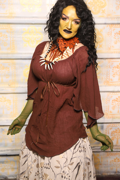 Classic Blouse w/Leaf Sleeves in Brown Gauze - "The Onions & Ogres Collection"