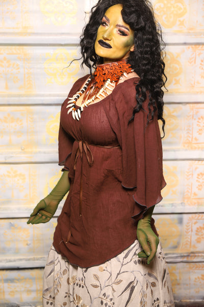 Classic Blouse w/Leaf Sleeves in Brown Gauze - "The Onions & Ogres Collection"