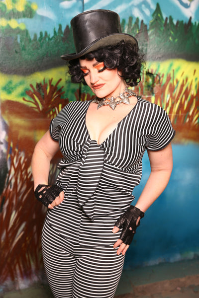 Knotty Blouse in Thin Black & White Stripe Spandex #27 - The Bells & Whistles Collection