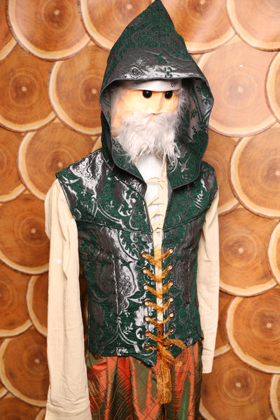 Men's Vest w/Hood in Emerald and Silver Medallion - The Darling Starling Collection