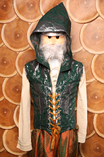 Men's Vest w/Hood in Emerald and Silver Medallion - The Darling Starling Collection