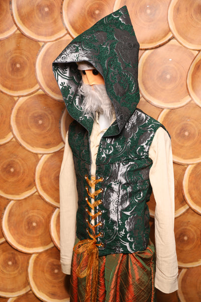 Men's Vest w/Hood in Emerald and Silver Medallion - The Darling Starling Collection
