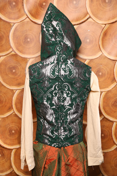 Men's Vest w/Hood in Emerald and Silver Medallion - The Darling Starling Collection