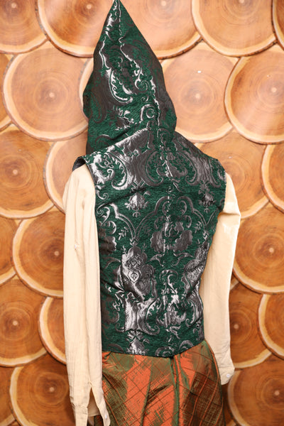 Men's Vest w/Hood in Emerald and Silver Medallion - The Darling Starling Collection