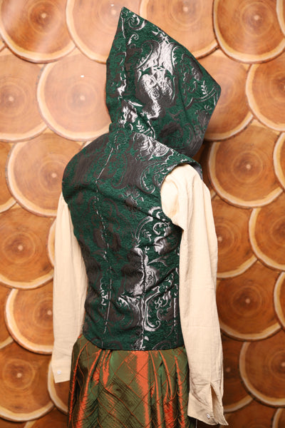 Men's Vest w/Hood in Emerald and Silver Medallion - The Darling Starling Collection