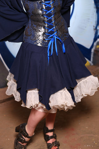 Drawstring Mini Fairy Skirt in Navy Stretch Gauze - "Dancing in the Moonlight" Collection #19