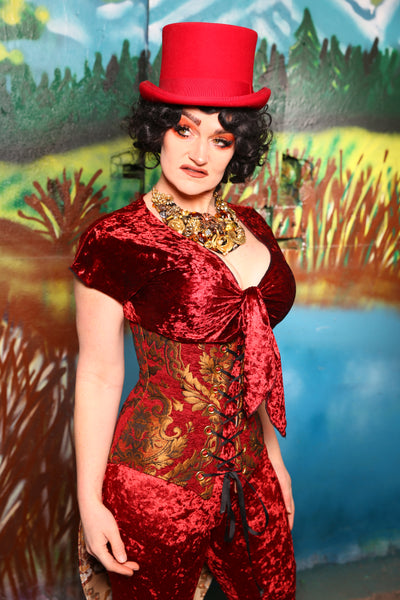 Swallowtail Corset in Red & Gold Large Medallion #47 - The Bells & Whistles Collection