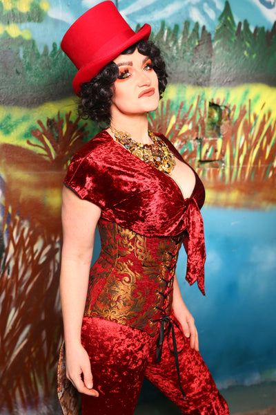 Swallowtail Corset in Red & Gold Large Medallion #47 - The Bells & Whistles Collection