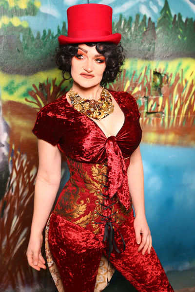 Swallowtail Corset in Red & Gold Large Medallion #47 - The Bells & Whistles Collection