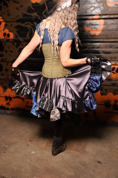 Mini Fairy in Storm Stretch Silver Satin w/patchwork ruffle - Spooky Saturday Part 9