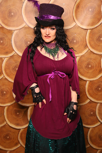 Classic Blouse w/Leaf Sleeves in Berry Wine Stretch Rayon - The Darling Starling Collection
