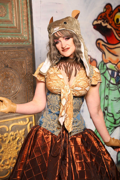 Petite Vixen Corset in French Blue & Gold Damask - The Forest Fables Collection