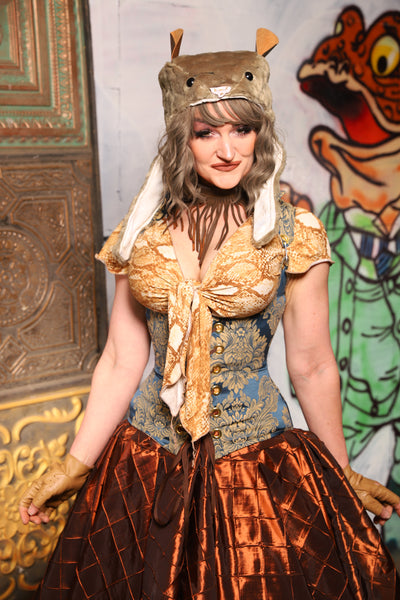 Petite Vixen Corset in French Blue & Gold Damask - The Forest Fables Collection
