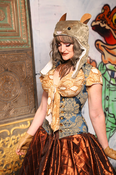 Petite Vixen Corset in French Blue & Gold Damask - The Forest Fables Collection