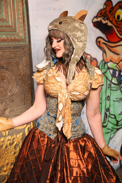 Petite Vixen Corset in French Blue & Gold Damask - The Forest Fables Collection