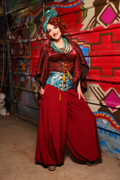 17. Harem Pants in Crimson Matte Reverse Crepe Satin - The Magic Carpet Ride Collection