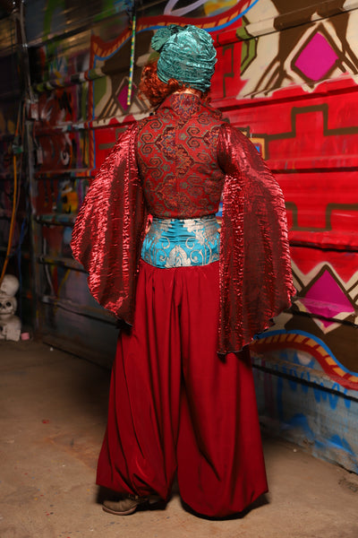 17. Harem Pants in Crimson Matte Reverse Crepe Satin - The Magic Carpet Ride Collection