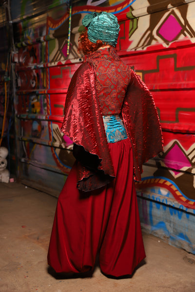 17. Harem Pants in Crimson Matte Reverse Crepe Satin - The Magic Carpet Ride Collection