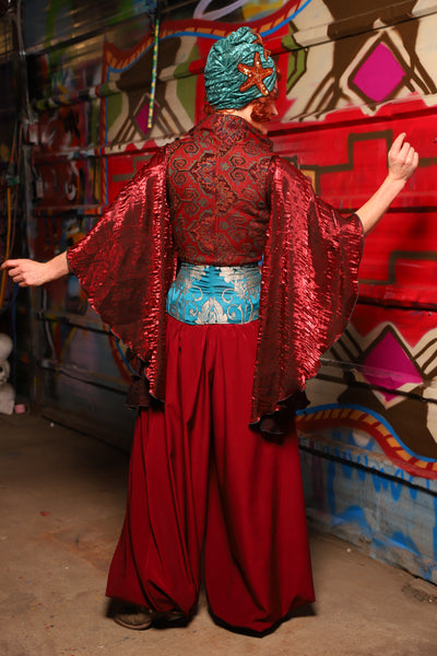 17. Harem Pants in Crimson Matte Reverse Crepe Satin - The Magic Carpet Ride Collection