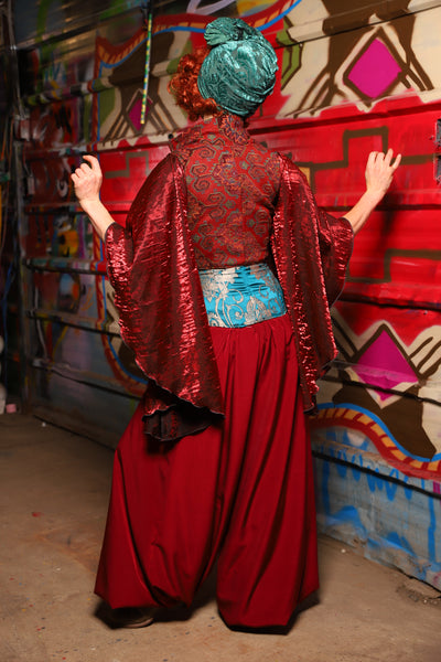 17. Harem Pants in Crimson Matte Reverse Crepe Satin - The Magic Carpet Ride Collection