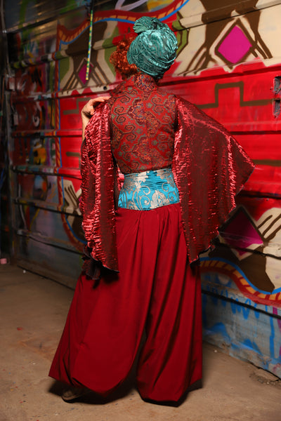 17. Harem Pants in Crimson Matte Reverse Crepe Satin - The Magic Carpet Ride Collection
