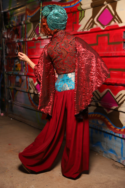 17. Harem Pants in Crimson Matte Reverse Crepe Satin - The Magic Carpet Ride Collection