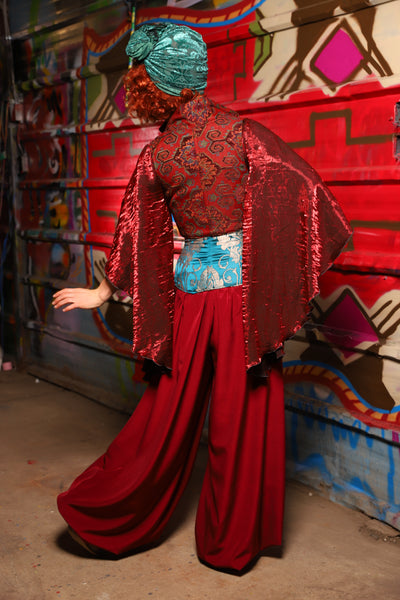 17. Harem Pants in Crimson Matte Reverse Crepe Satin - The Magic Carpet Ride Collection